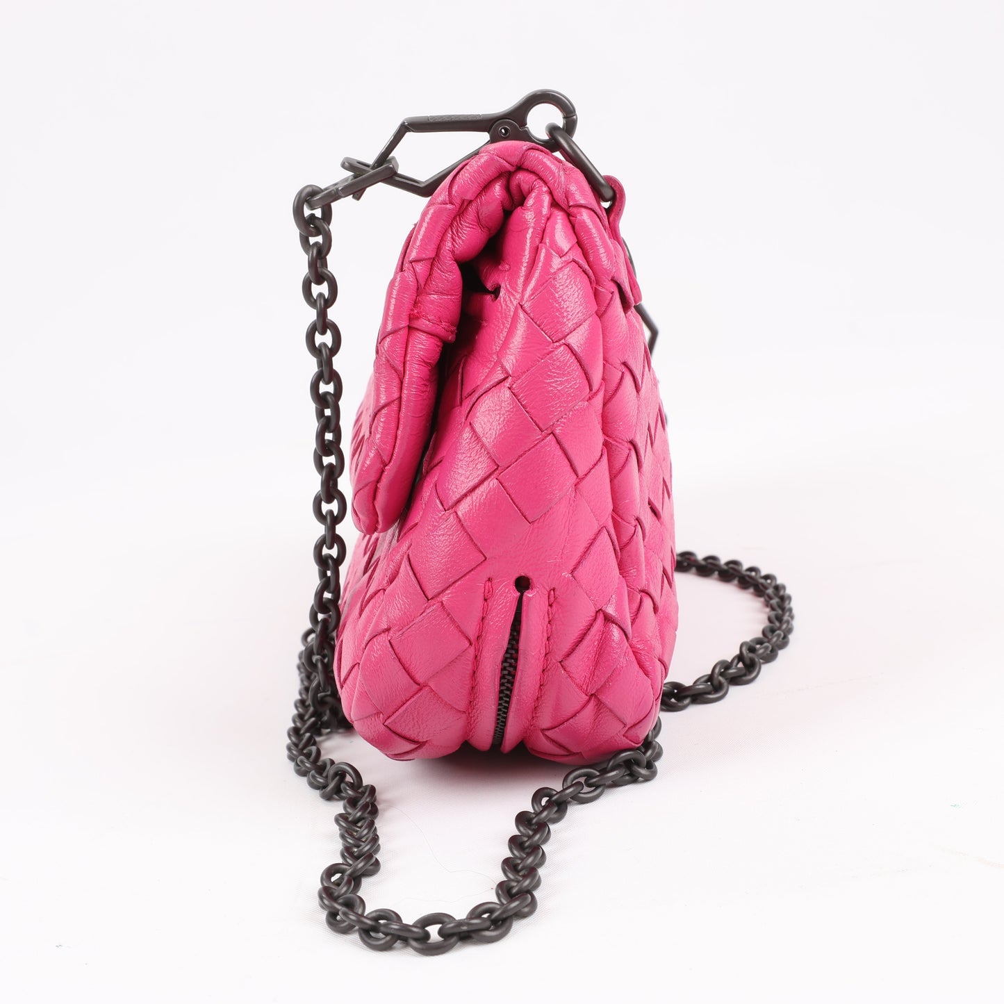 BOTTEGA VENETA Intrecciato Leather Chain Shoulder Bag in Hot Pink