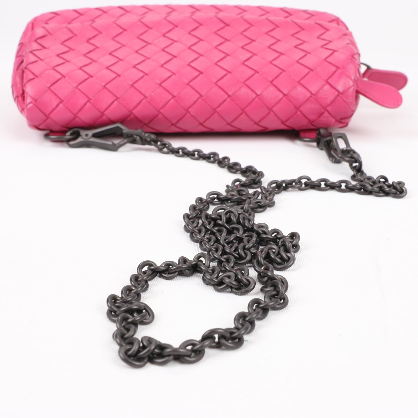 BOTTEGA VENETA Intrecciato Leather Chain Shoulder Bag in Hot Pink
