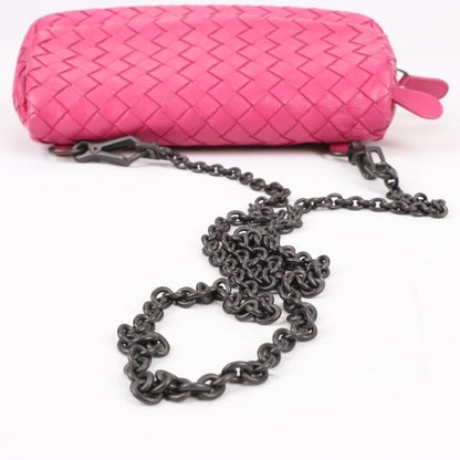 BOTTEGA VENETA Intrecciato Leather Chain Shoulder Bag in Hot Pink
