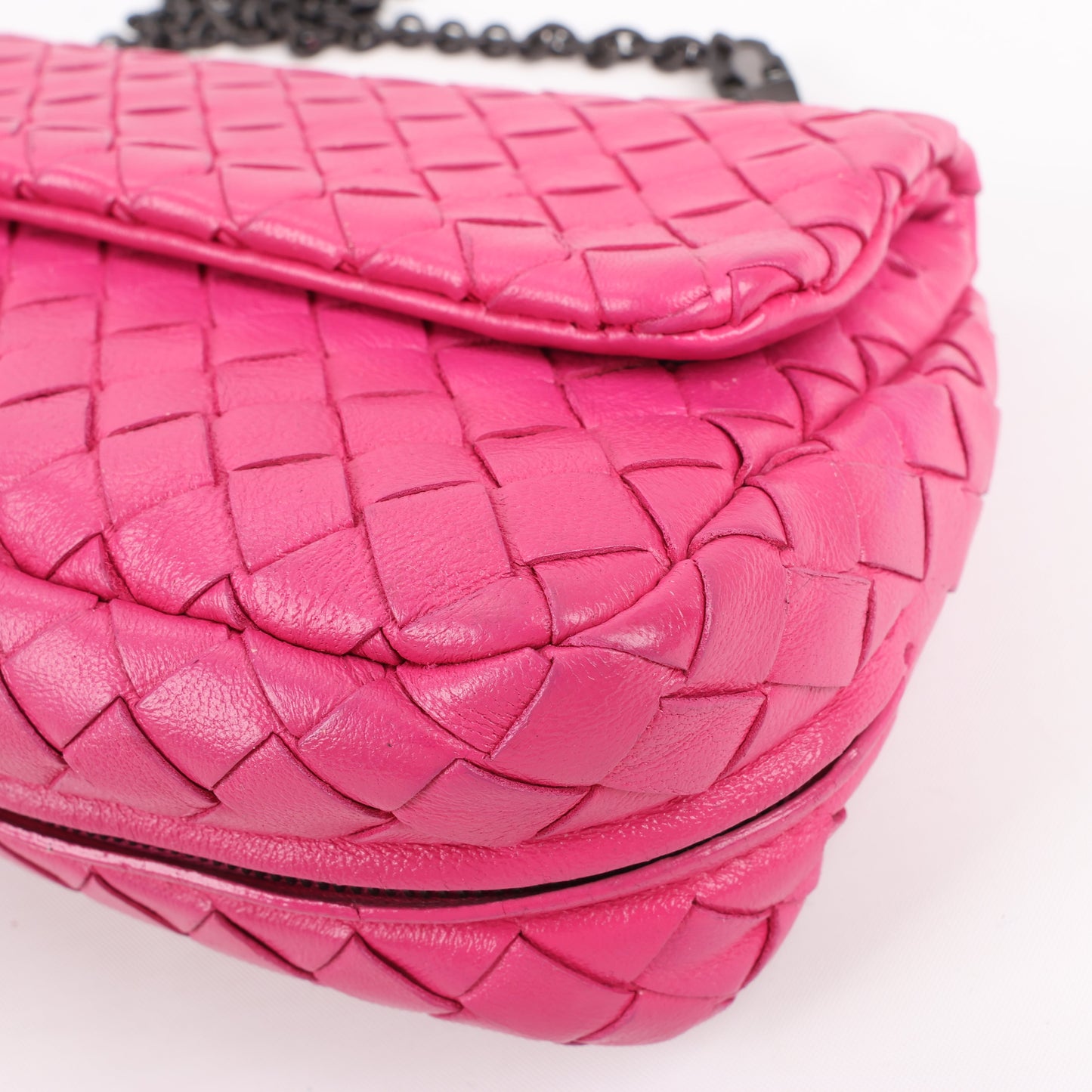 BOTTEGA VENETA Intrecciato Leather Chain Shoulder Bag in Hot Pink