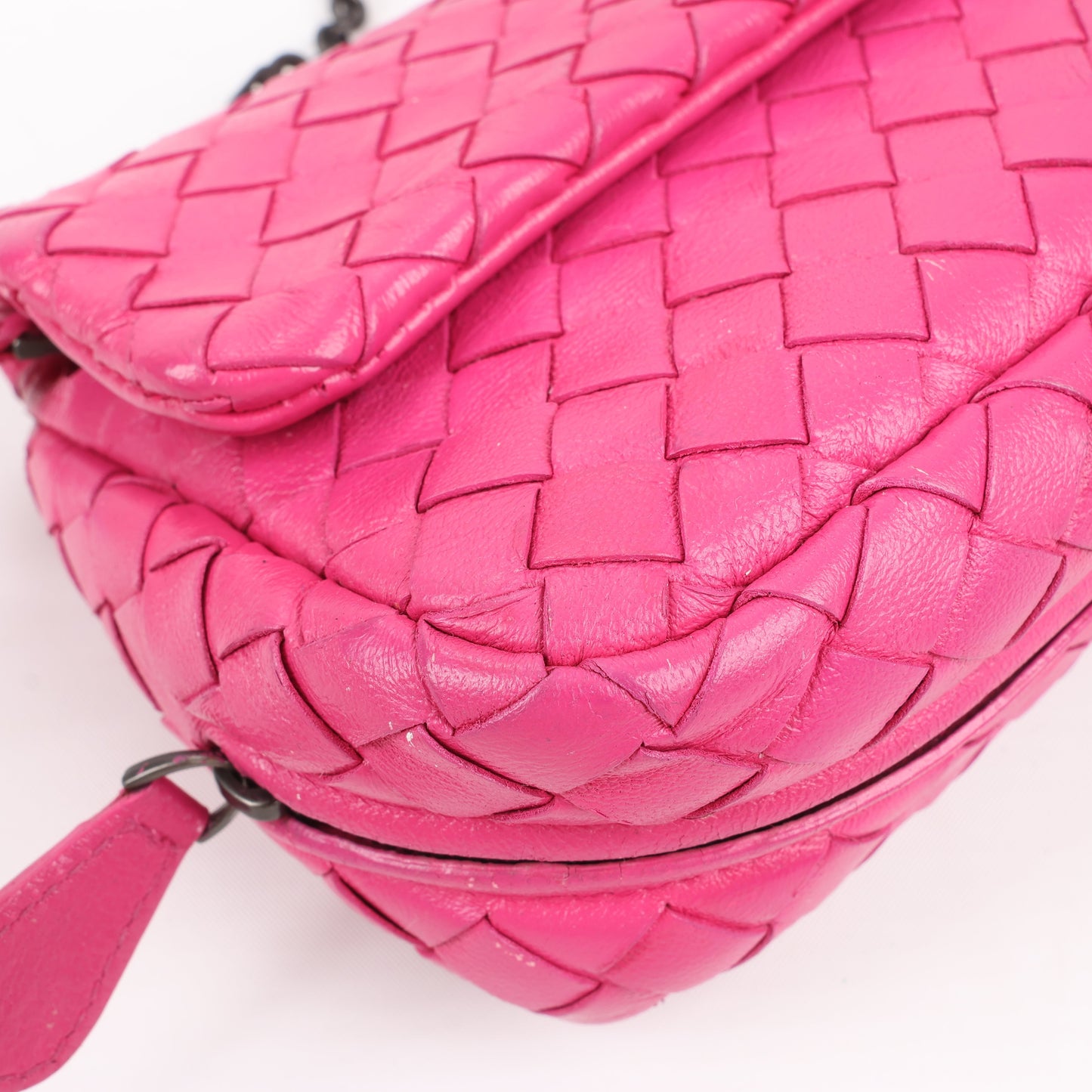 BOTTEGA VENETA Intrecciato Leather Chain Shoulder Bag in Hot Pink