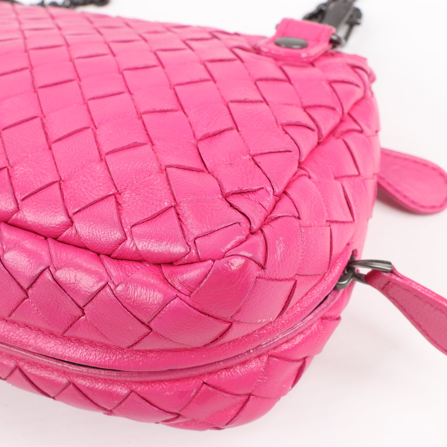 BOTTEGA VENETA Intrecciato Leather Chain Shoulder Bag in Hot Pink