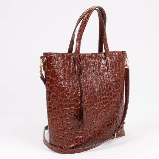 Saint Laurent Paris Toy Shopping Mock Croc 2Way Handbag in Brown 600307