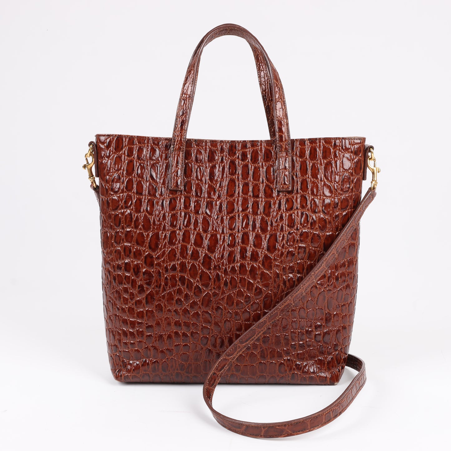 Sac à main Saint Laurent Paris Toy Shopping Mock Croc 2 voies marron 600307