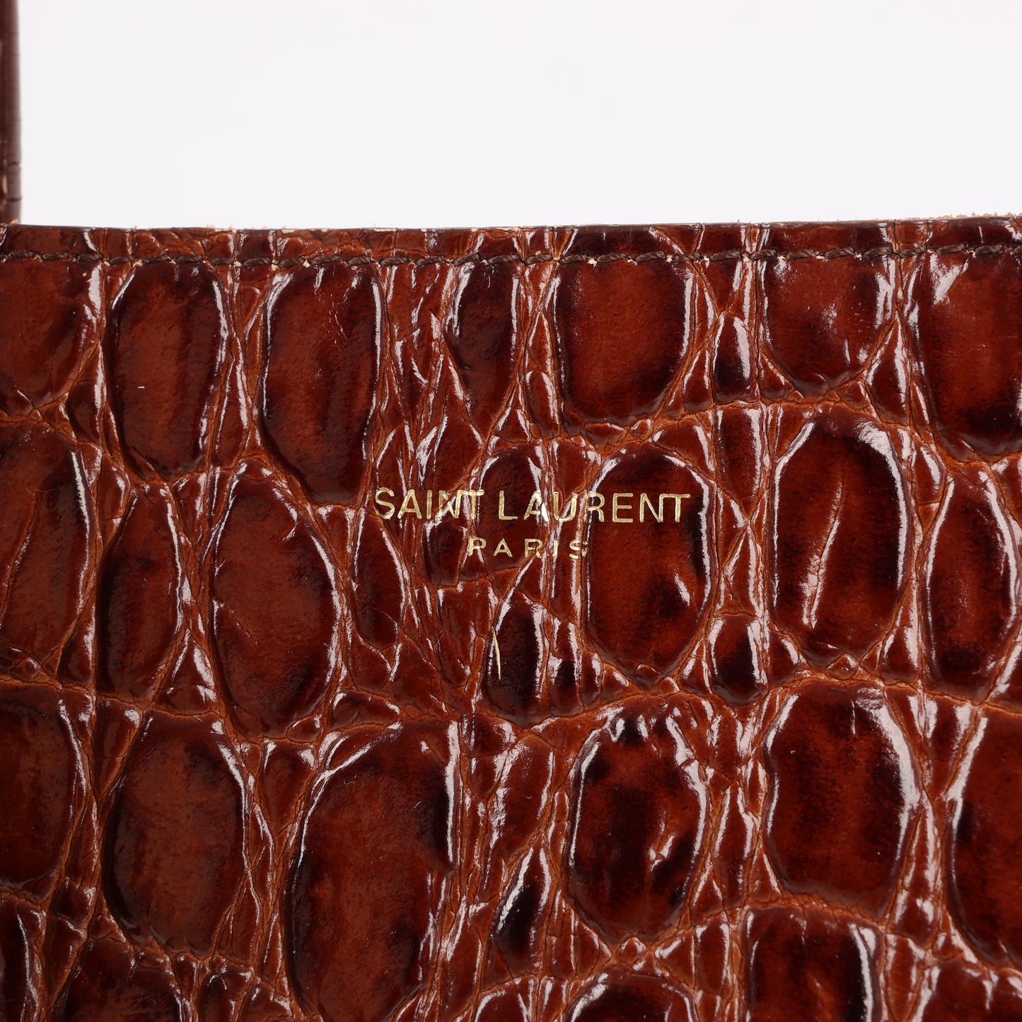 Sac à main Saint Laurent Paris Toy Shopping Mock Croc 2 voies marron 600307