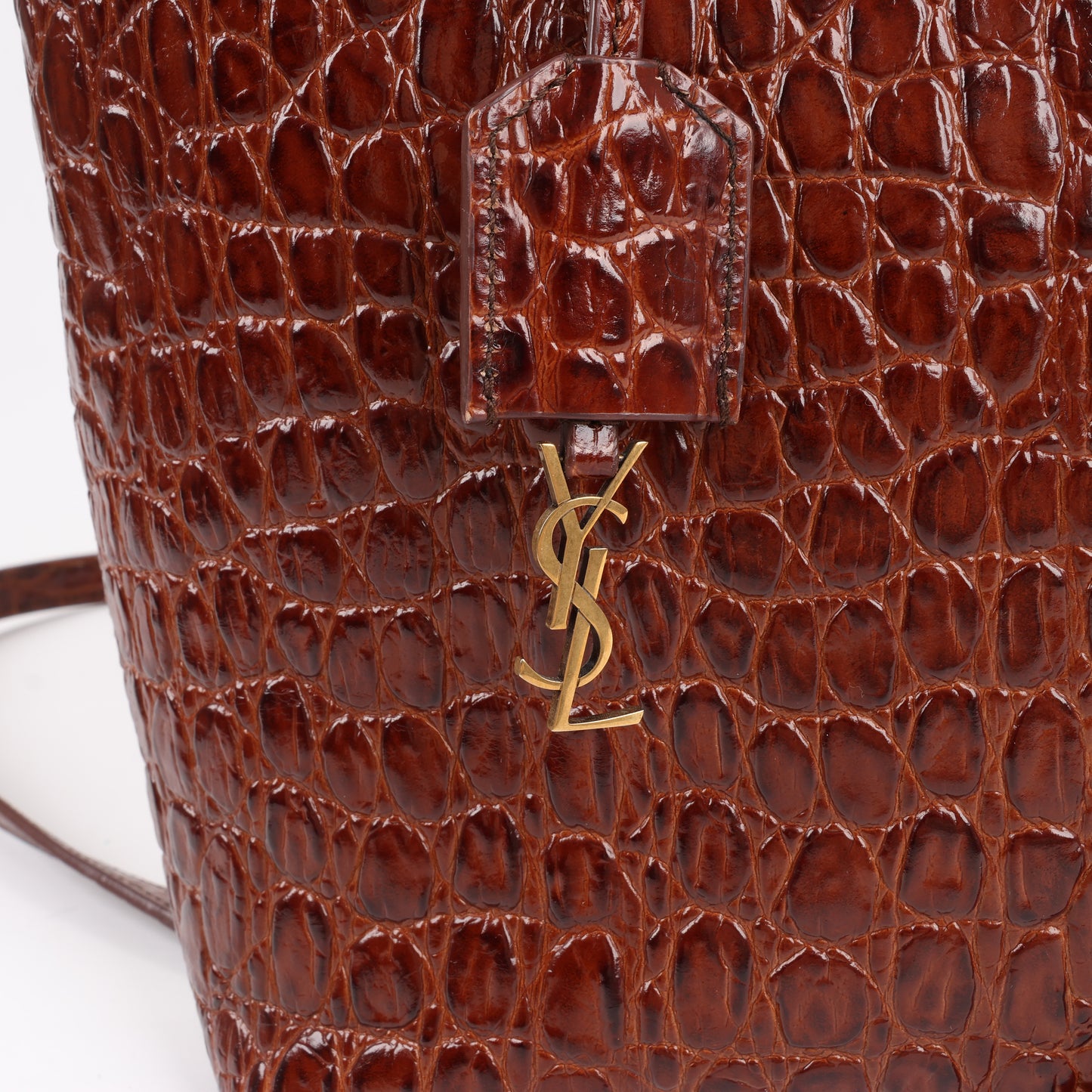 Sac à main Saint Laurent Paris Toy Shopping Mock Croc 2 voies marron 600307