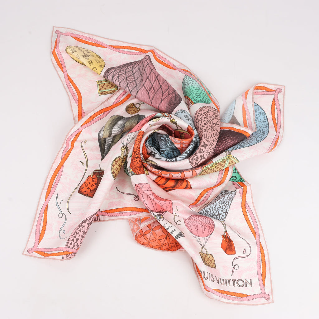 Louis Vuitton "up AND away" M77661 100% Silk Scarf in Pink GM1213