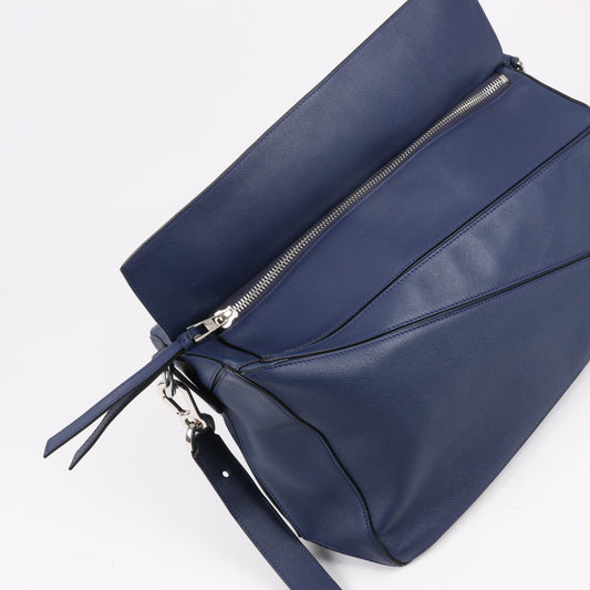 Grand sac à main double usage en cuir Puzzle LOEWE bleu marine