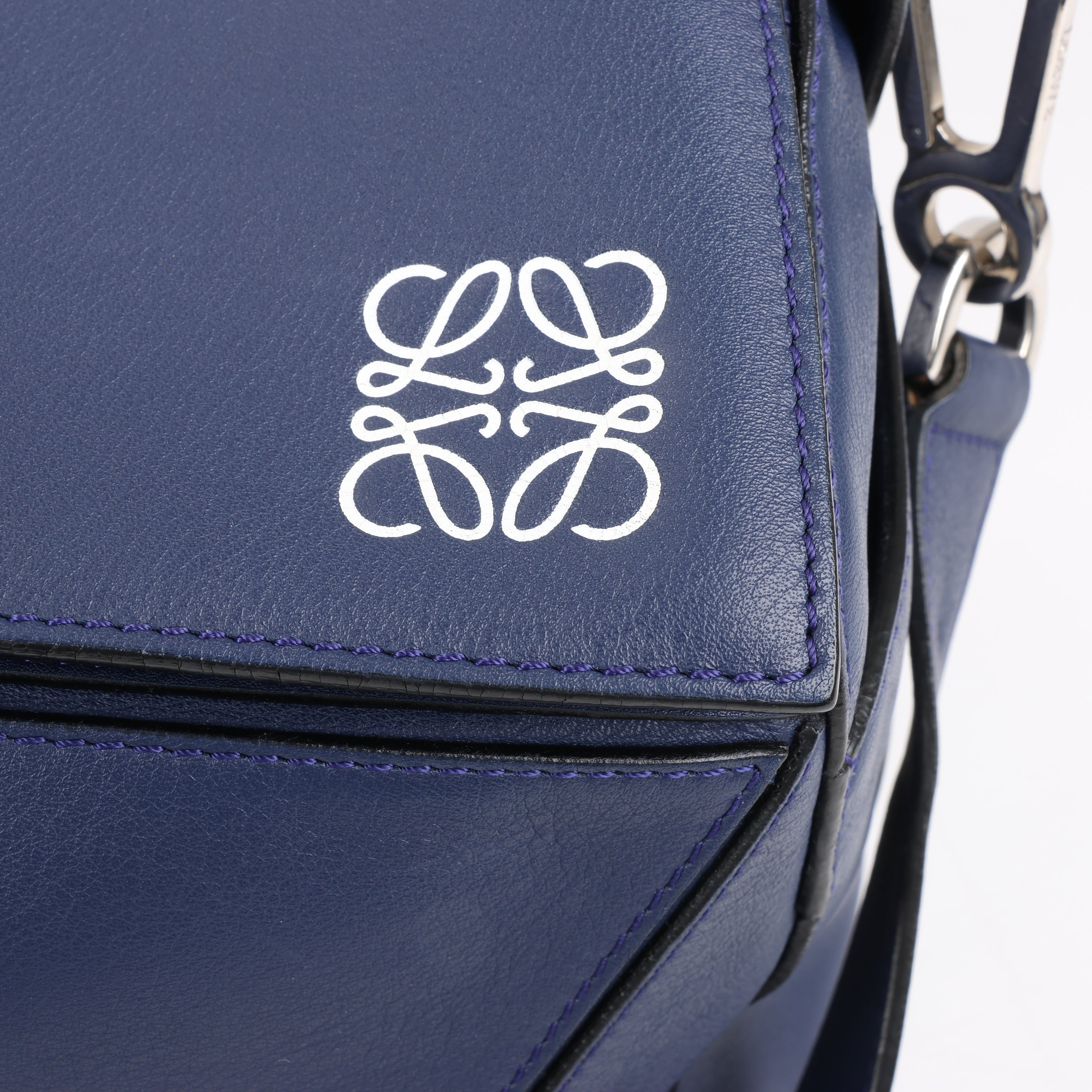 LOEWE Puzzle Large Leather 2Way Handbag in Navy Blue