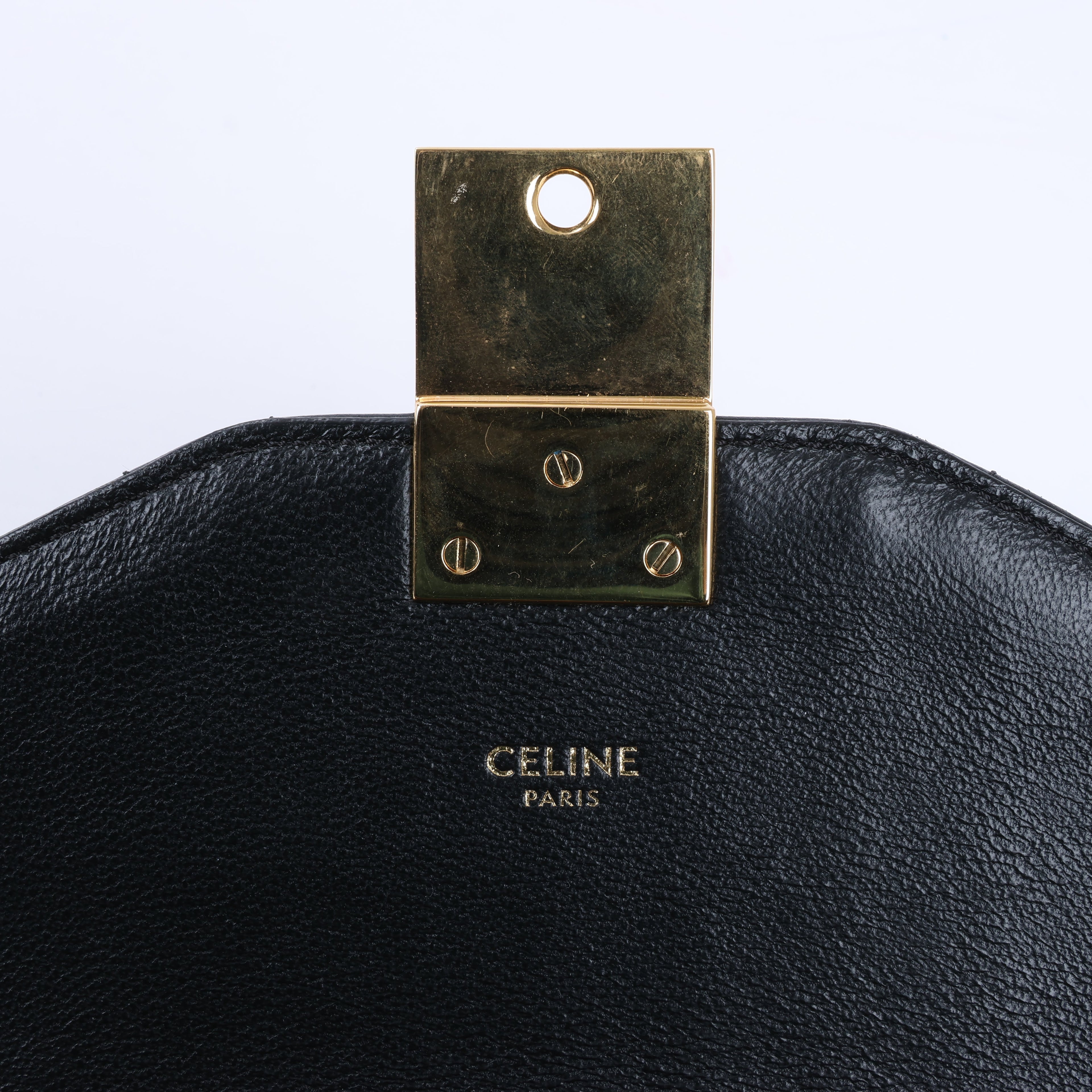 Celine C Sées Medium Leather Chain Shoulder Bag Black × Brown