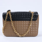 Celine C Sées Medium Leather Chain Shoulder Bag Black × Brown