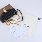 Celine C Sées Medium Leather Chain Shoulder Bag Black × Brown