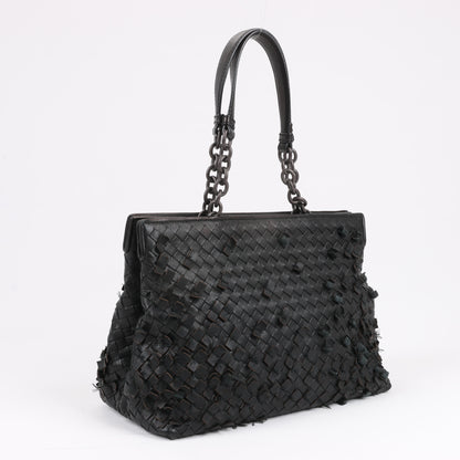 Bottega Veneta Intrecciato Leather Shoulder Bag in Black