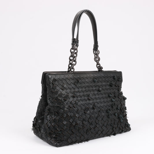 Bottega Veneta Intrecciato Leather Shoulder Bag in Black