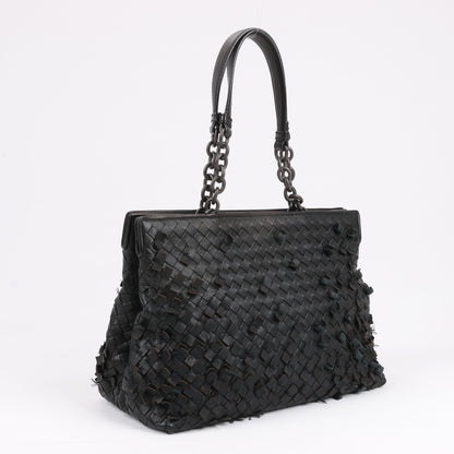 Bottega Veneta Intrecciato Leather Shoulder Bag in Black