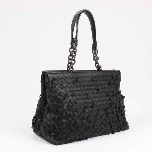 Bottega Veneta Intrecciato Leather Shoulder Bag in Black