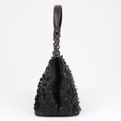 Bottega Veneta Intrecciato Leather Shoulder Bag in Black