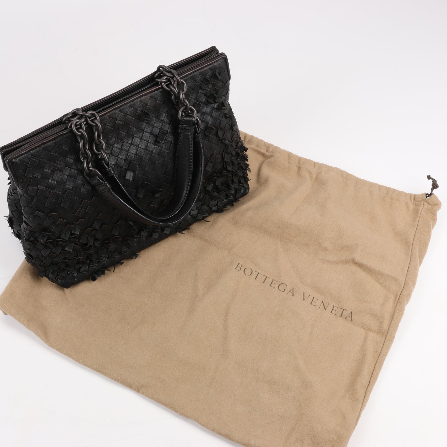 Bottega Veneta Intrecciato Leather Shoulder Bag in Black