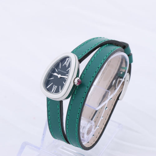 Reloj Bulgari Serpenti SPS27 1NJ2IT de acero inoxidable y cuero QZ con esfera negra