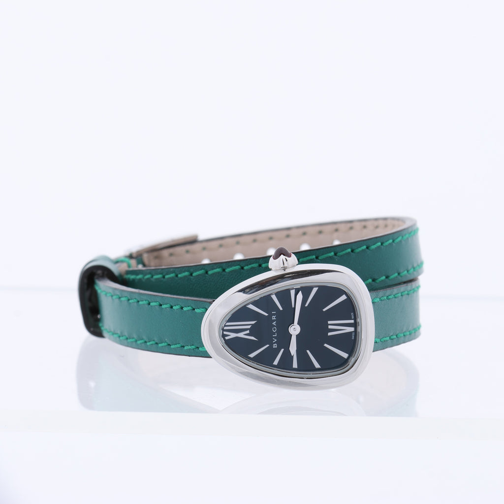 Bulgari Serpenti SPS27 1NJ2IT SS & Leather QZ Black Dial Watch