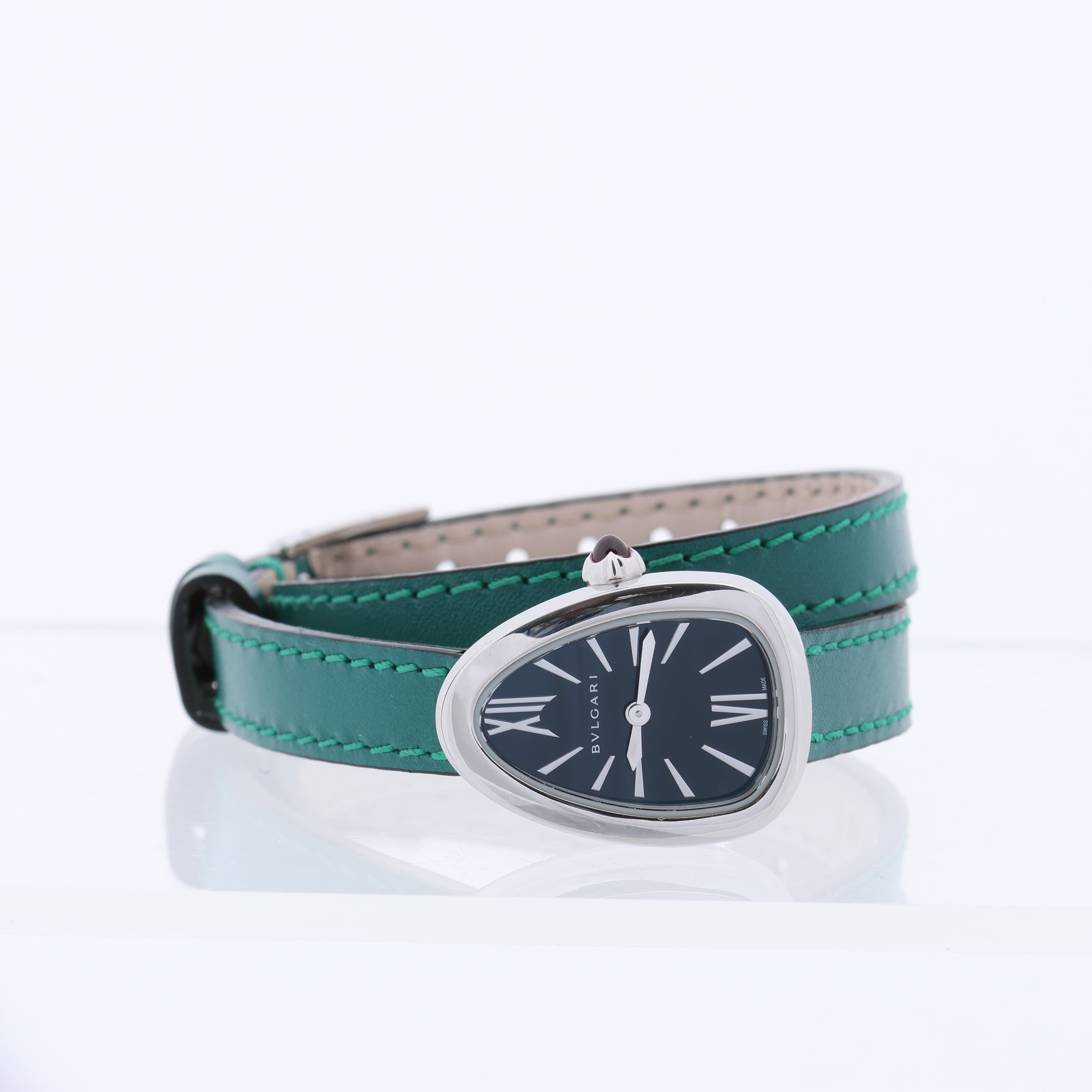 Bulgari Serpenti SPS27 1NJ2IT SS & Leather QZ Black Dial Watch