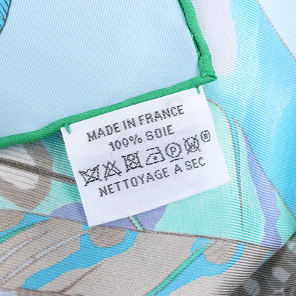 Hermès Carré 90 "PLUMES EN FETE" 100% Silk Scarf in Blue