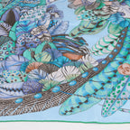 Hermès Carré 90 "PLUMES EN FETE" 100% Silk Scarf in Blue