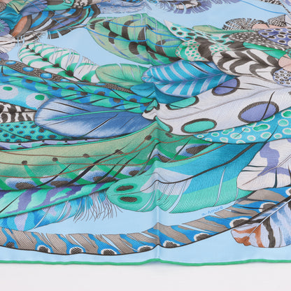 Hermès Carré 90 "PLUMES EN FETE" Foulard 100% Soie en Bleu