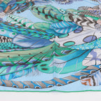 Hermès Carré 90 "PLUMES EN FETE" 100% Silk Scarf in Blue