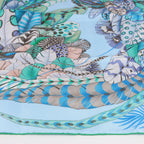 Hermès Carré 90 "PLUMES EN FETE" 100% Silk Scarf in Blue