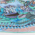 Hermès Carré 90 "PLUMES EN FETE" 100% Silk Scarf in Blue