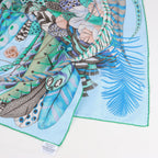Hermès Carré 90 "PLUMES EN FETE" 100% Silk Scarf in Blue