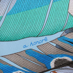 Hermès Carré 90 "PLUMES EN FETE" 100% Silk Scarf in Blue