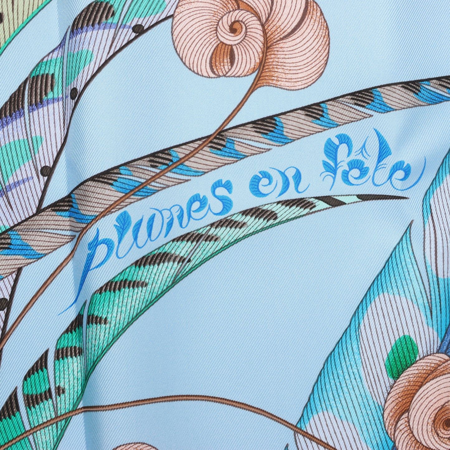 Hermès Carré 90 "PLUMES EN FETE" 100% Silk Scarf in Blue