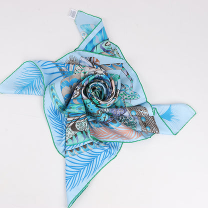 Hermès Carré 90 "PLUMES EN FETE" Foulard 100% Soie en Bleu