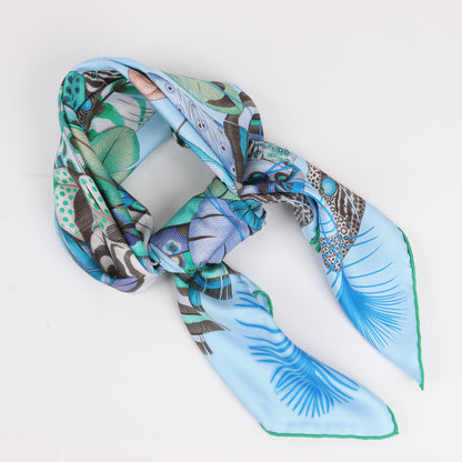 Hermès Carré 90 "PLUMES EN FETE" Foulard 100% Soie en Bleu