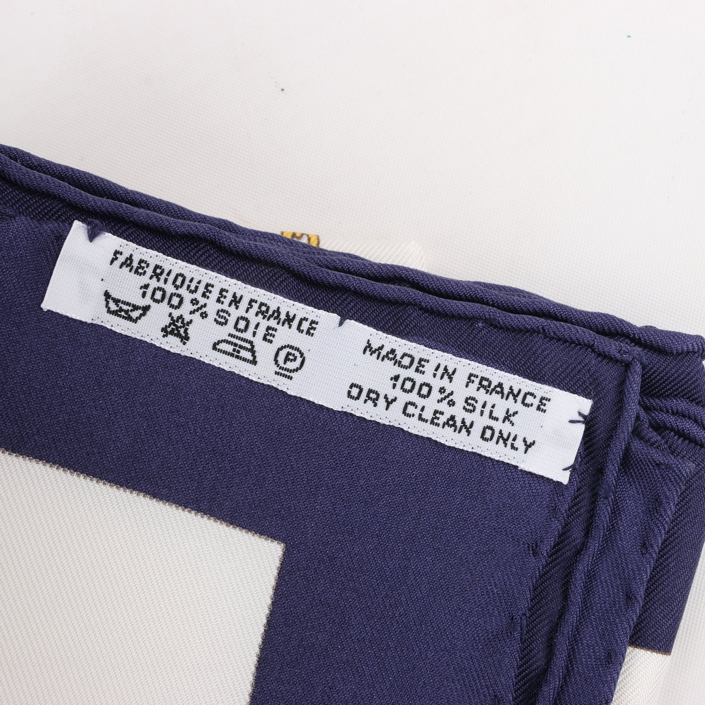 Hermès Carré 90 "KOSMIMA " 100% Silk Scarf in Navy x Beige