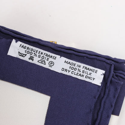 Hermès Carré 90 "KOSMIMA " 100% Silk Scarf in Navy x Beige