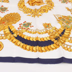 Hermès Carré 90 "KOSMIMA " 100% Silk Scarf in Navy x Beige