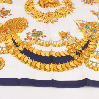 Hermès Carré 90 "KOSMIMA " 100% Silk Scarf in Navy x Beige