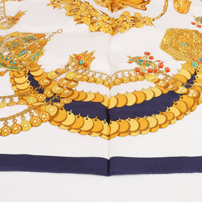 Hermès Carré 90 "KOSMIMA " 100% Silk Scarf in Navy x Beige