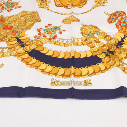 Hermès Carré 90 "KOSMIMA " 100% Silk Scarf in Navy x Beige