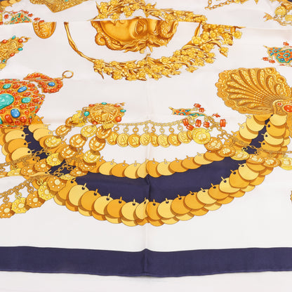 Hermès Carré 90 "KOSMIMA " 100% Silk Scarf in Navy x Beige