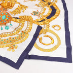 Hermès Carré 90 "KOSMIMA " 100% Silk Scarf in Navy x Beige