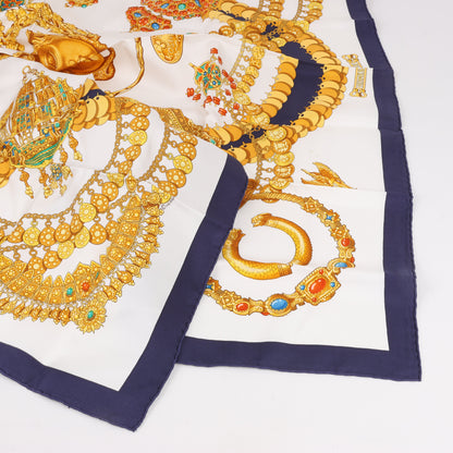 Hermès Carré 90 "KOSMIMA " 100% Silk Scarf in Navy x Beige