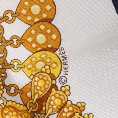 Hermès Carré 90 "KOSMIMA " 100% Silk Scarf in Navy x Beige