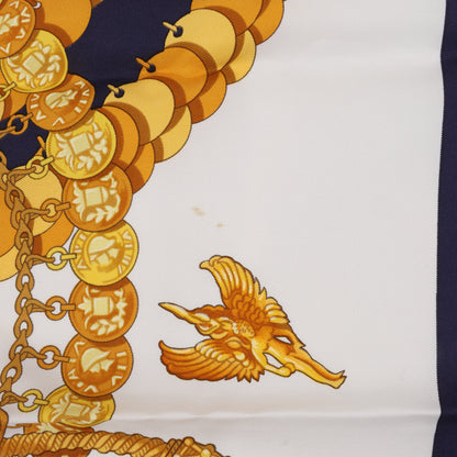 Hermès Carré 90 "KOSMIMA " 100% Silk Scarf in Navy x Beige