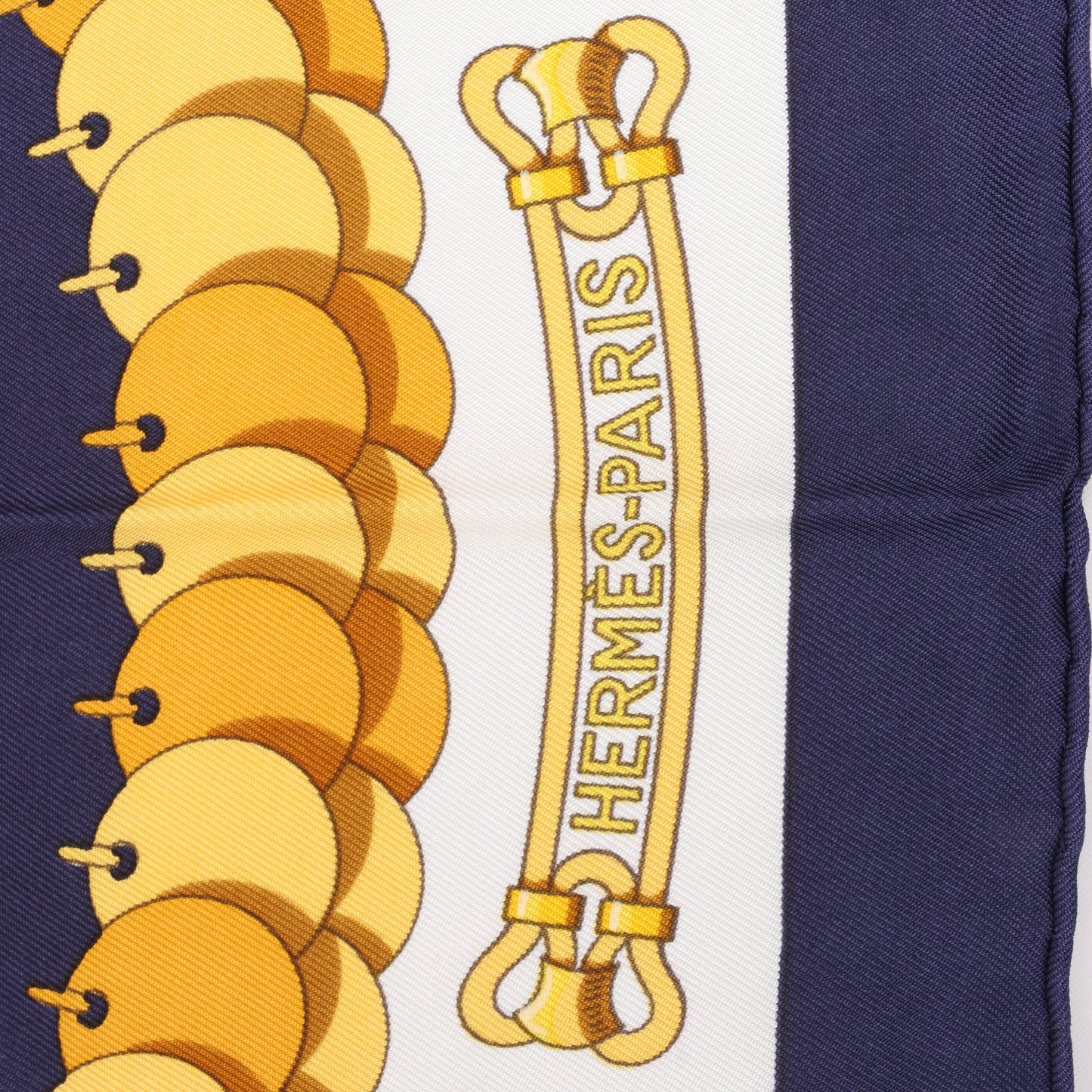 Hermès Carré 90 "KOSMIMA " 100% Silk Scarf in Navy x Beige