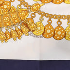 Hermès Carré 90 "KOSMIMA " 100% Silk Scarf in Navy x Beige