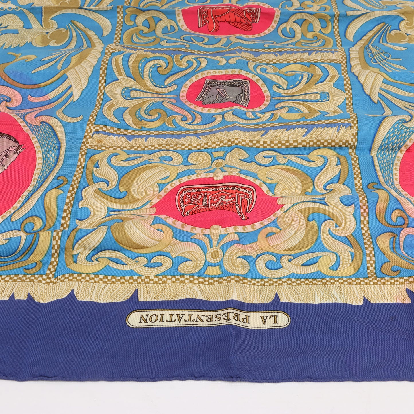 Hermès Carré 90 "LA PRESENTATION" Silk handkerchief in Navy Blue